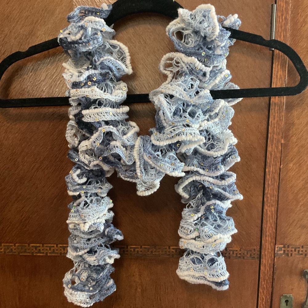 Blue and White Ruffled Scarf